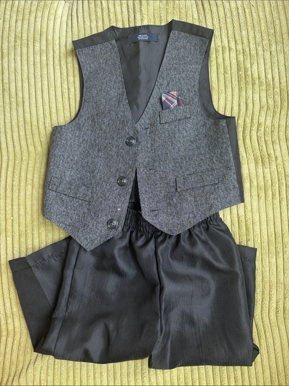 Baby Grey Tweed Vest & Black Dress Pants Set